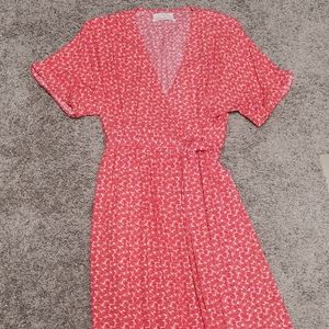 Red/ floral wrap dress